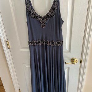 Grey Evening dress- beaded neck and waist/ matchin